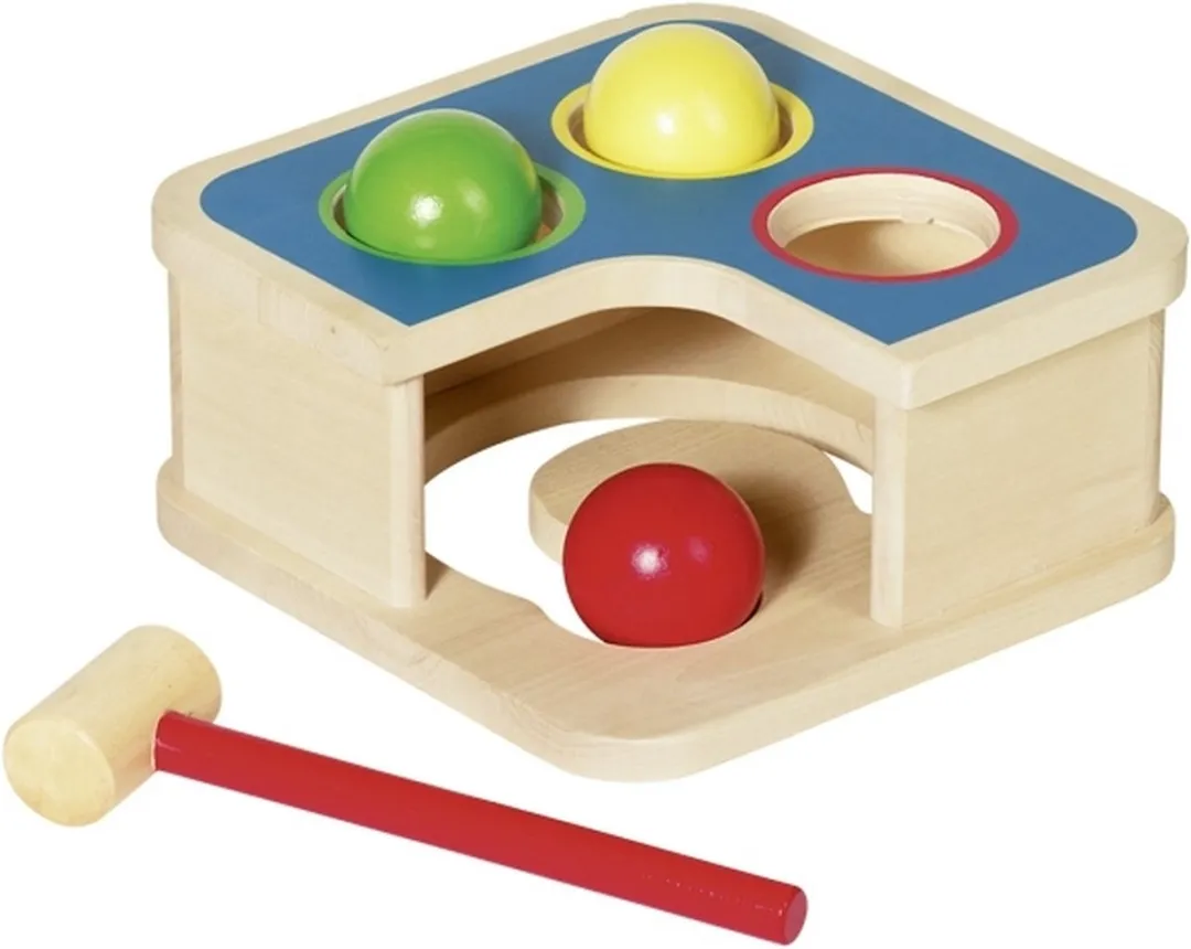Goki Klopbank & Knikkerbaan 18x18x8cm - Hout - Multi