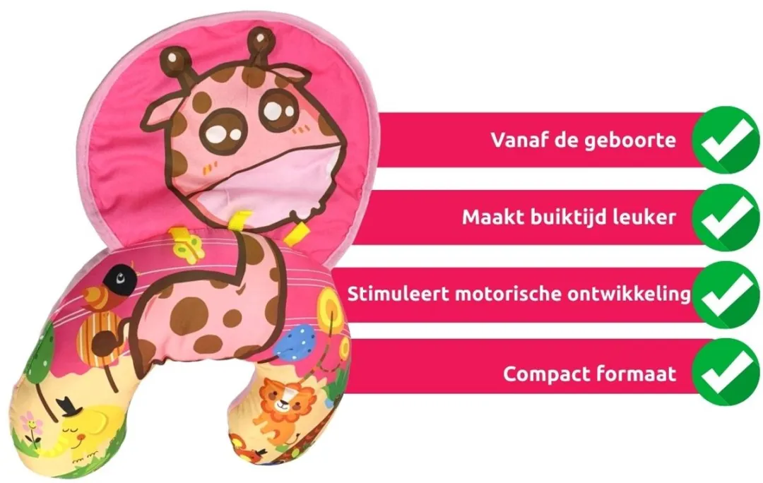 Eco Toys Jungle Roze Giraffe Buiktrainer - 3 Rammelaartjes