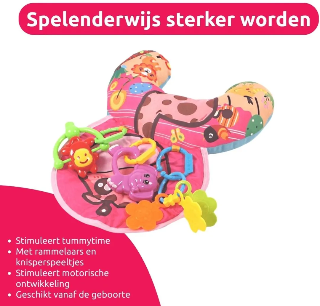 Eco Toys Jungle Roze Giraffe Buiktrainer - 3 Rammelaartjes