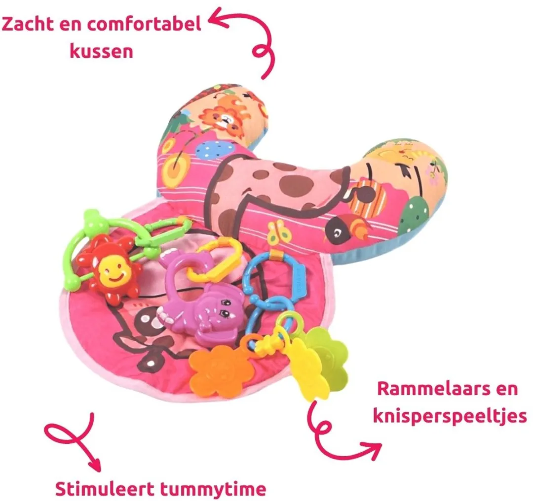 Eco Toys Jungle Roze Giraffe Buiktrainer - 3 Rammelaartjes