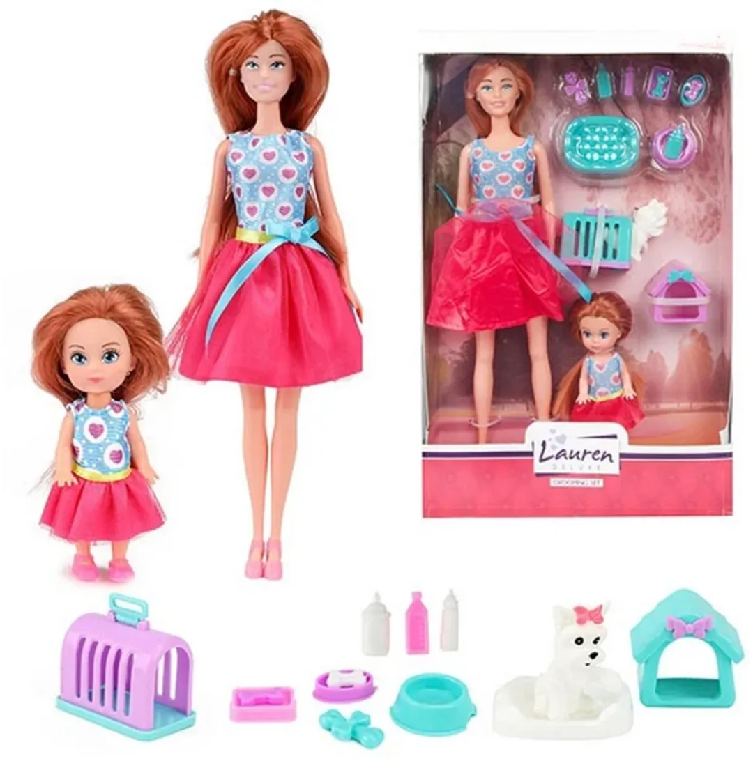 Toi-Toys Tienerpop Met Kind En Hond Rubber Roze 04822A