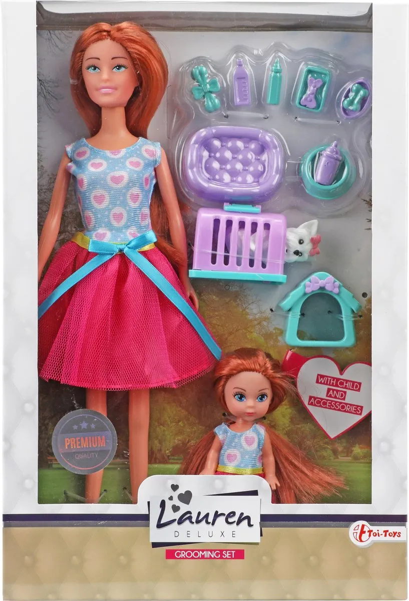 Toi-Toys Tienerpop Met Kind En Hond Rubber Roze 04822A