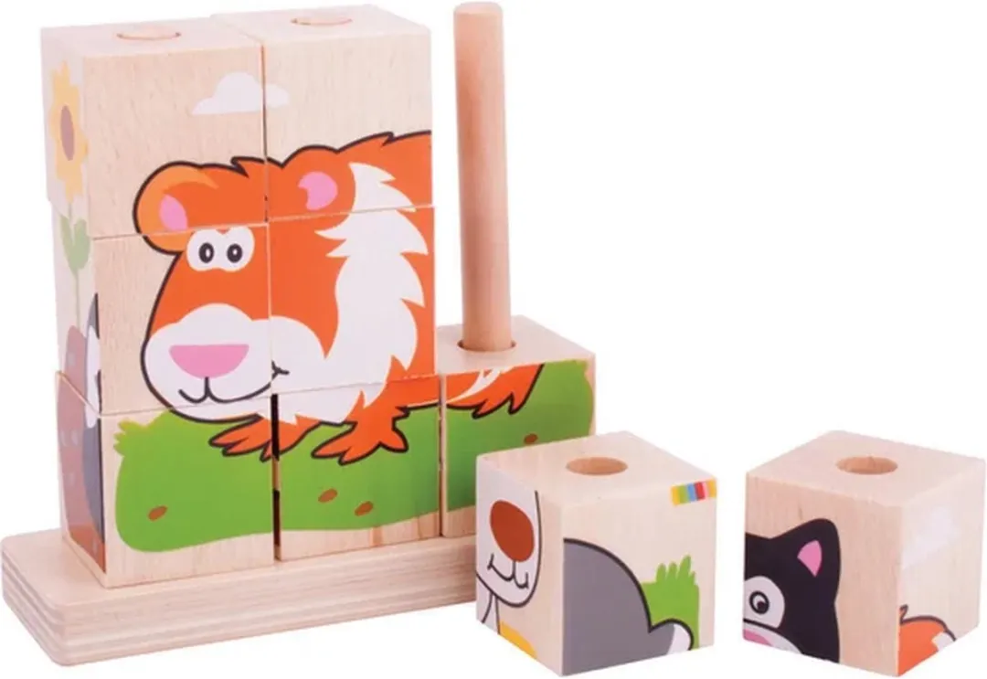 BIGJIGS Stapelblokken Huisdieren BB104 - Multicolor