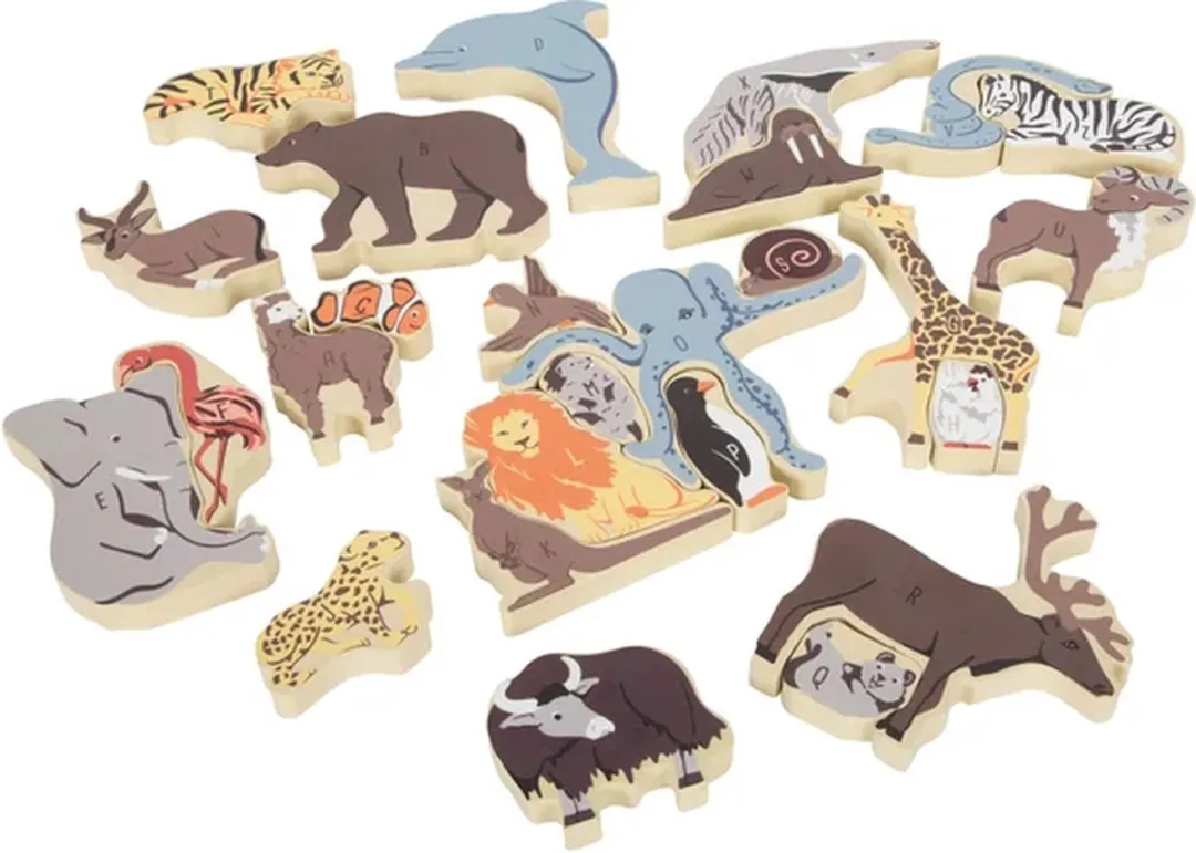 Small Foot Houten Letter- en Vormenpuzzel Dieren - 26 Stuks