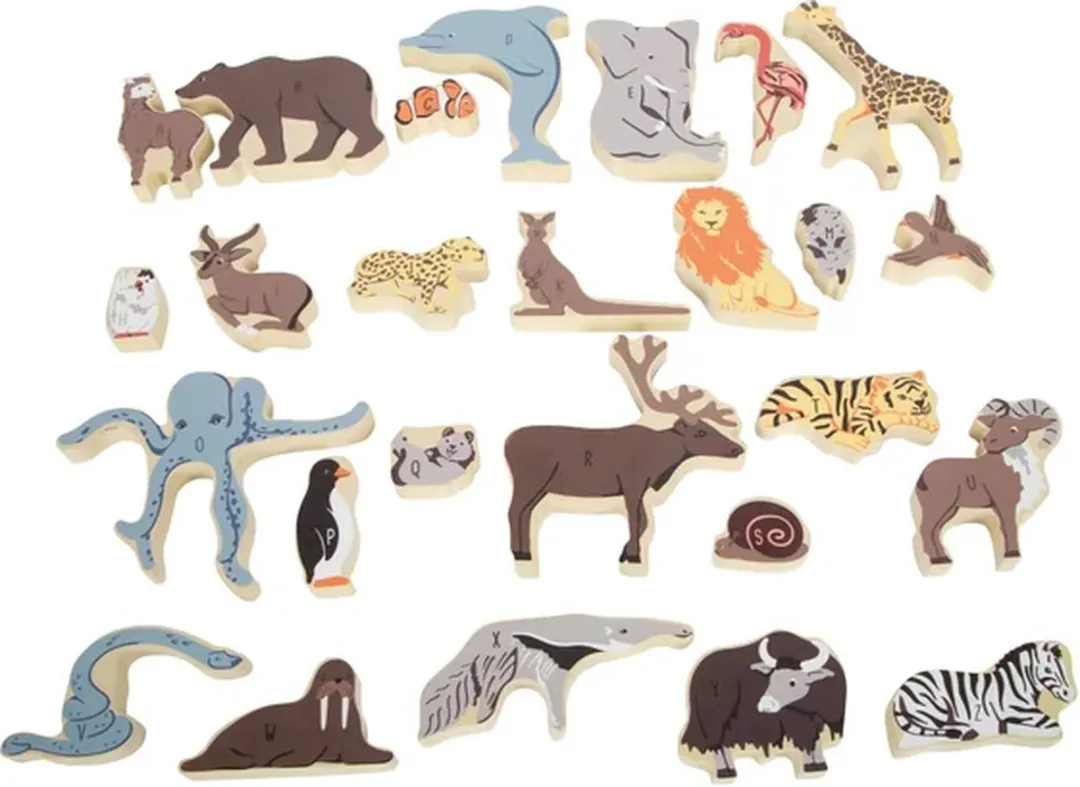 Small Foot Houten Letter- en Vormenpuzzel Dieren - 26 Stuks