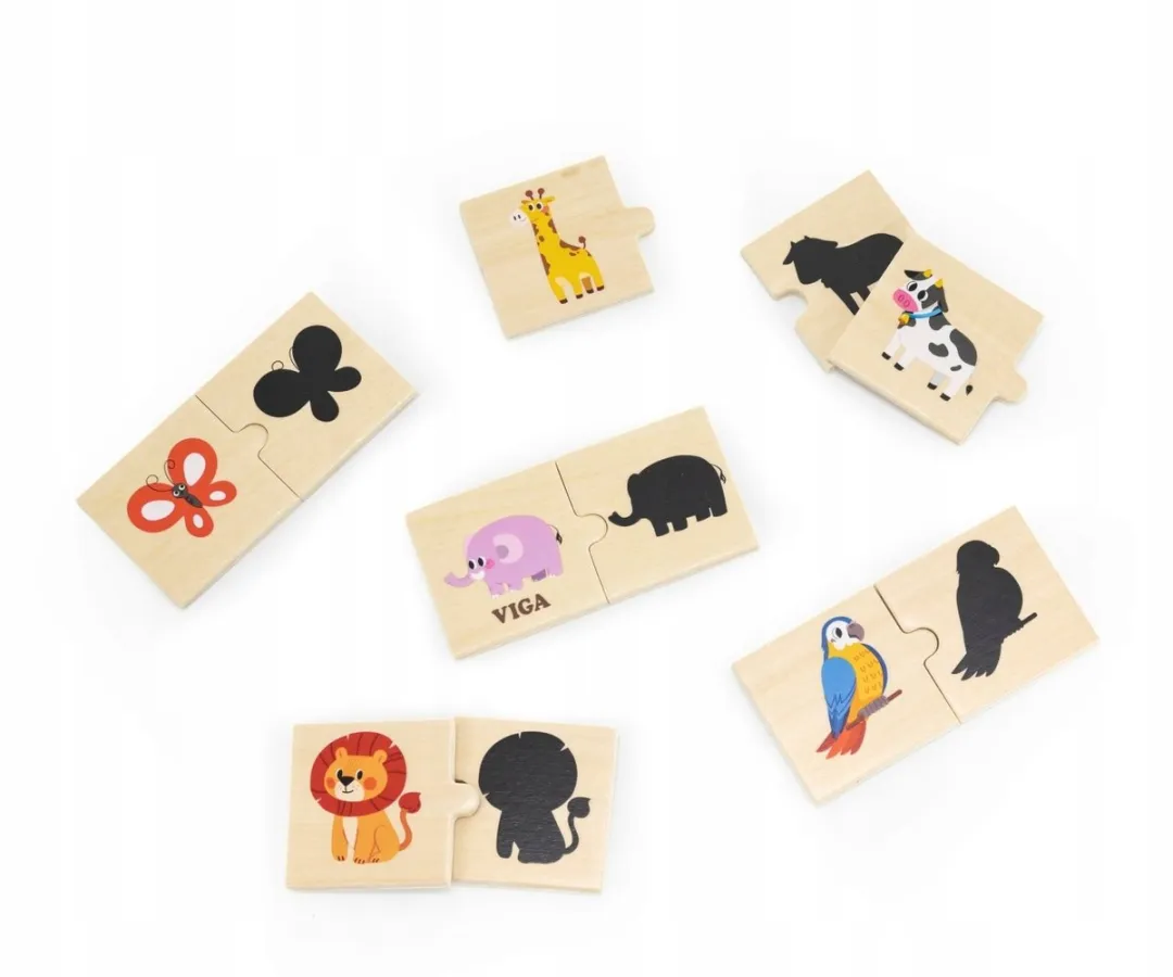 Viga Toys Houten Puzzel Dieren en Schaduwen Matchen 24-delig - Multicolor