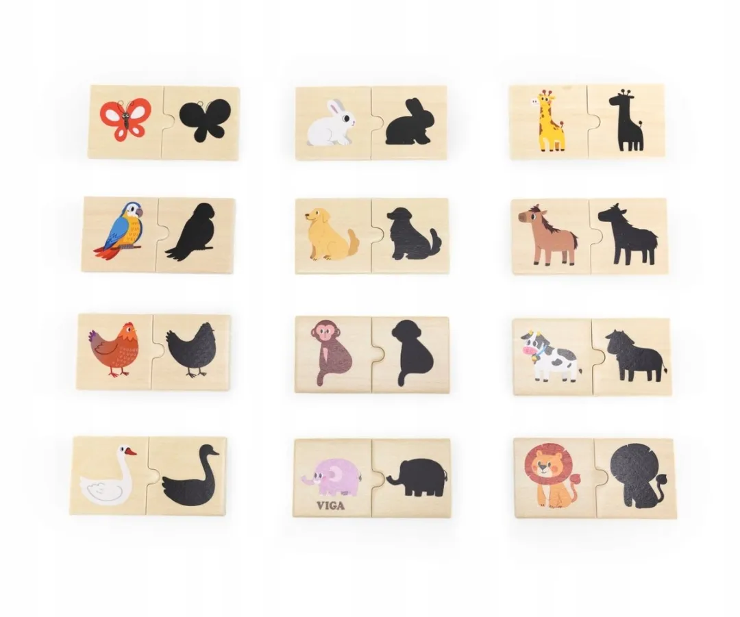 Viga Toys Houten Puzzel Dieren en Schaduwen Matchen 24-delig - Multicolor