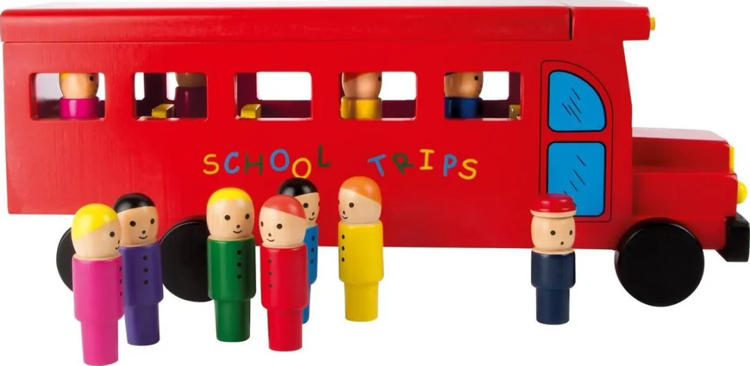 Small Foot Houten Schoolbus Legler 7535 - 12 Poppetjes - Rood