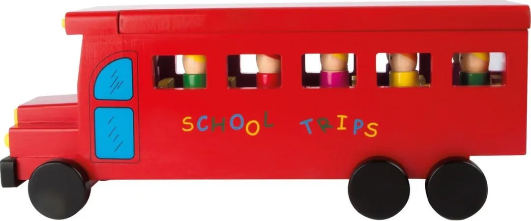 Small Foot Houten Schoolbus Legler 7535 - 12 Poppetjes - Rood