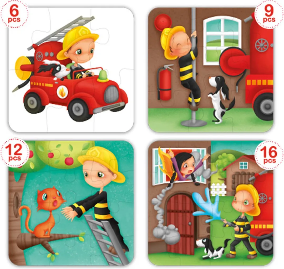 Eurekakids Brandweer Puzzel 4-in-1 - 43 Stuks - Rood