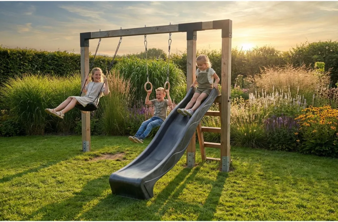 EXIT Linea Robust 110 Schommel - Houten glijbaan met turnringen - Naturel