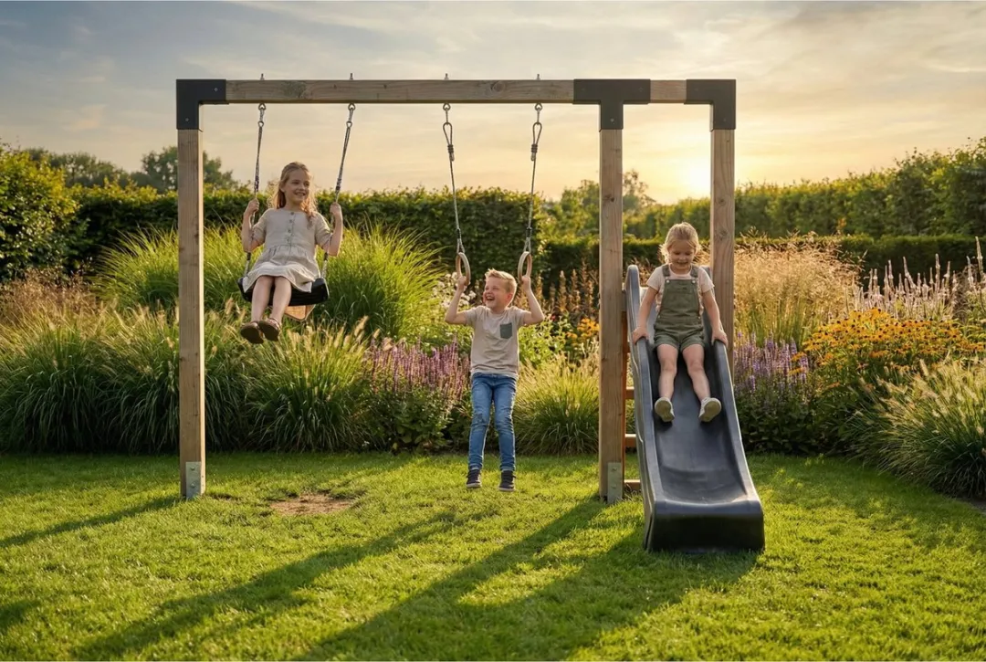 EXIT Linea Robust 110 Schommel - Houten glijbaan met turnringen - Naturel