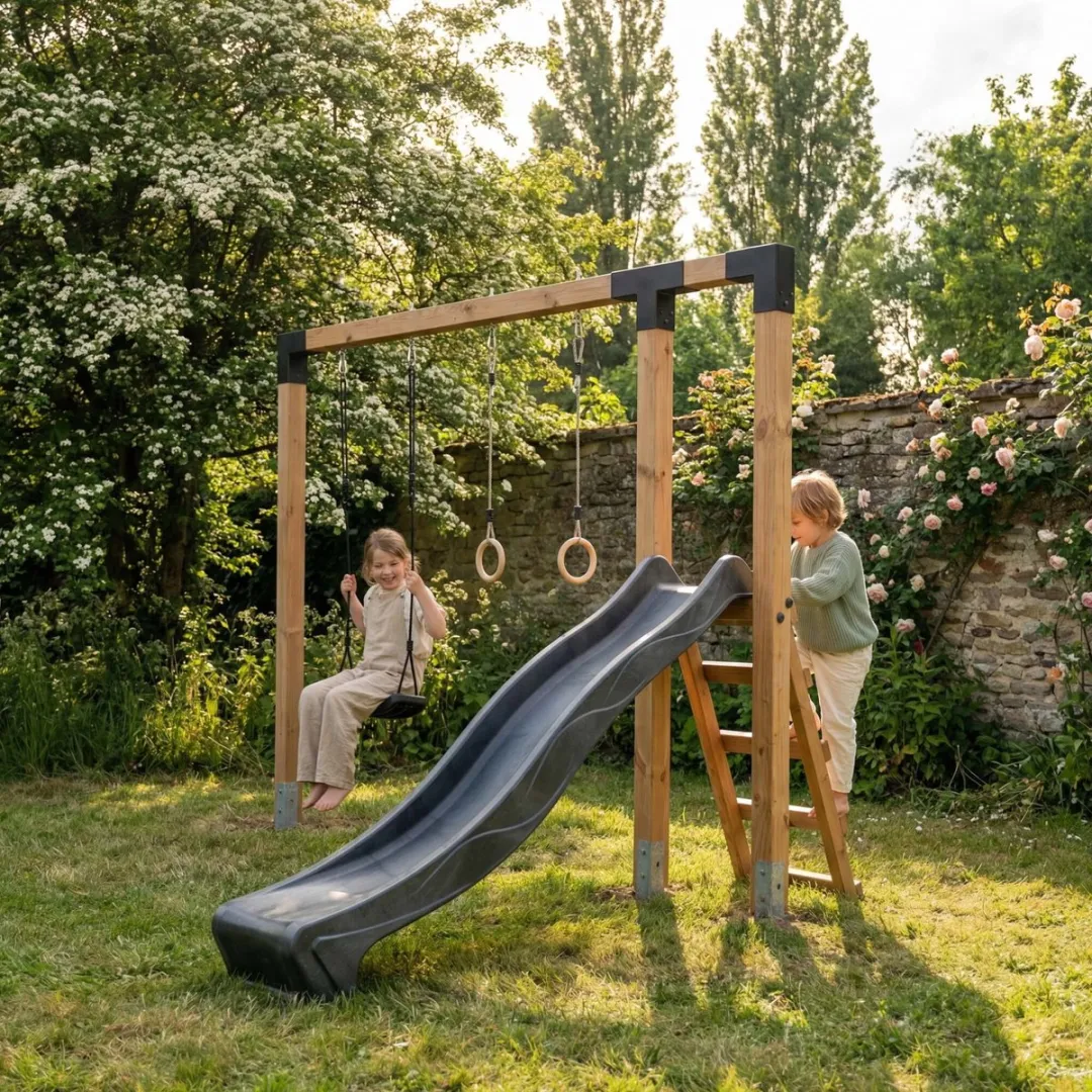 EXIT Linea Robust 110 Schommel - Houten glijbaan met turnringen - Naturel