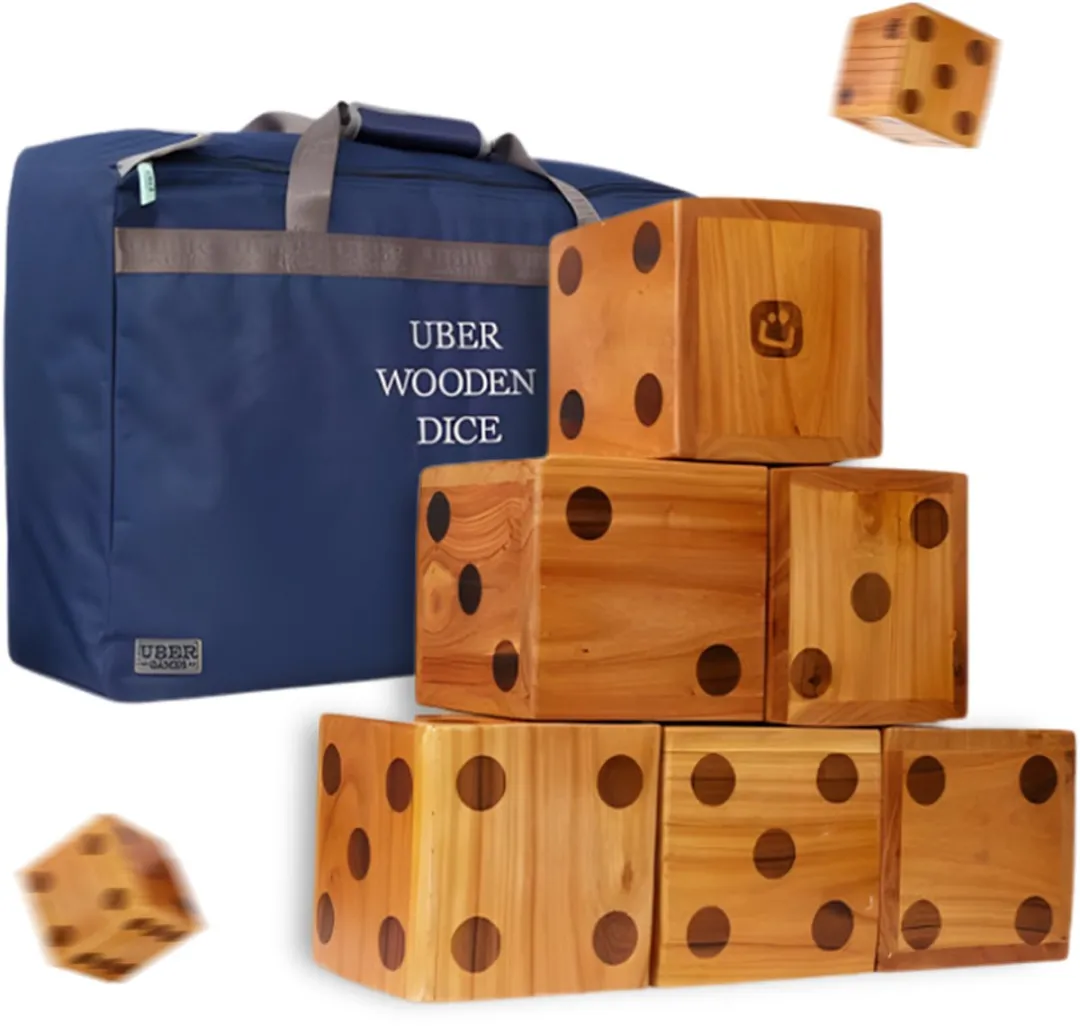 Ubergames Mega Houten Dobbelstenen 6x21x21cm - Inclusief Draagtas