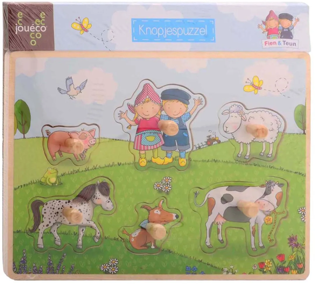 Johntoy JT80170 Houten Puzzel Fien en Teun - Motoriek - Multicolor