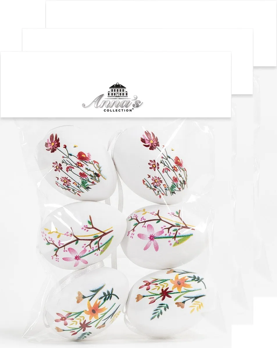 Anna's Collection Paaseieren Bloemen 18 Stuks - Kunststof - 6cm