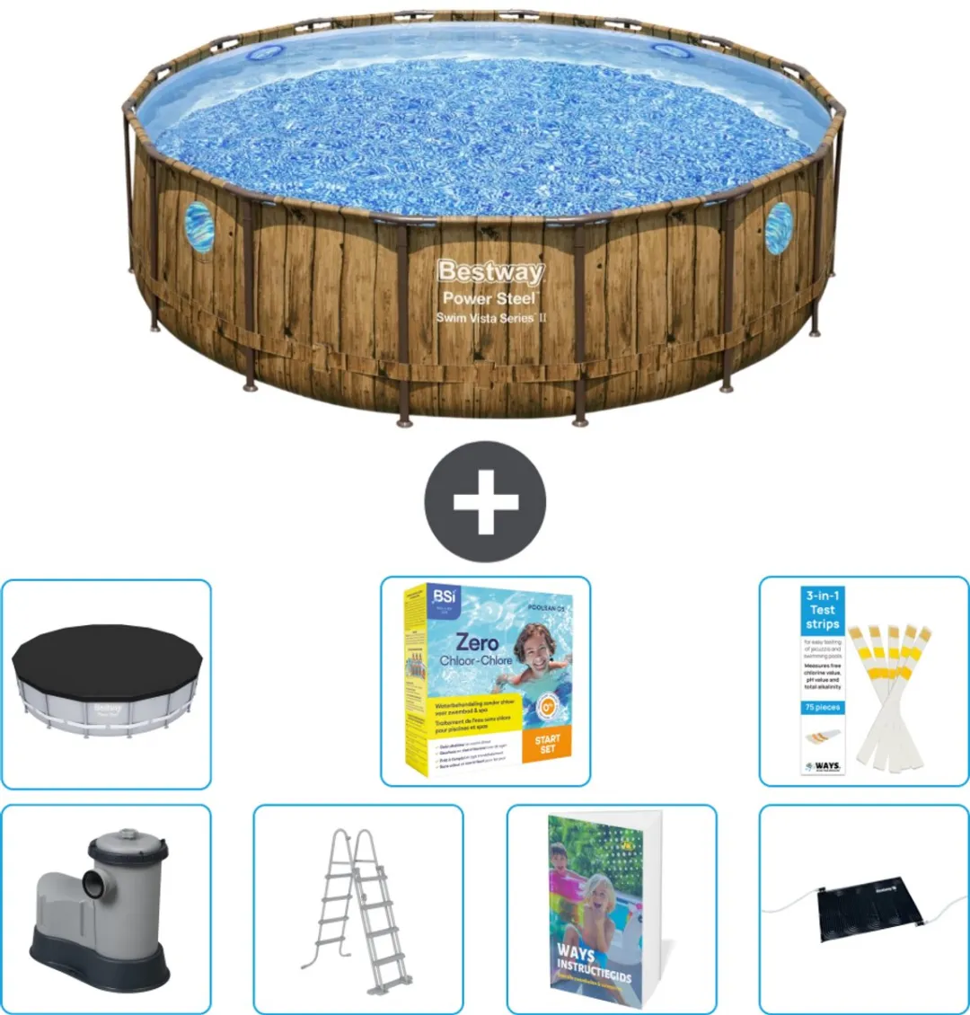Bestway Power Steel Swim Vista Zwembad 488cm - 19.480L - Bruin