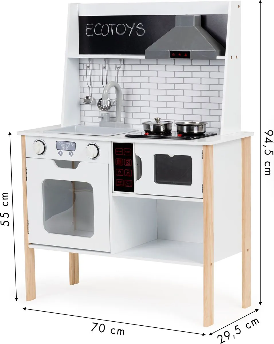 ECOTOYS Kinderkeuken Hout 70x29,5x96cm Wit