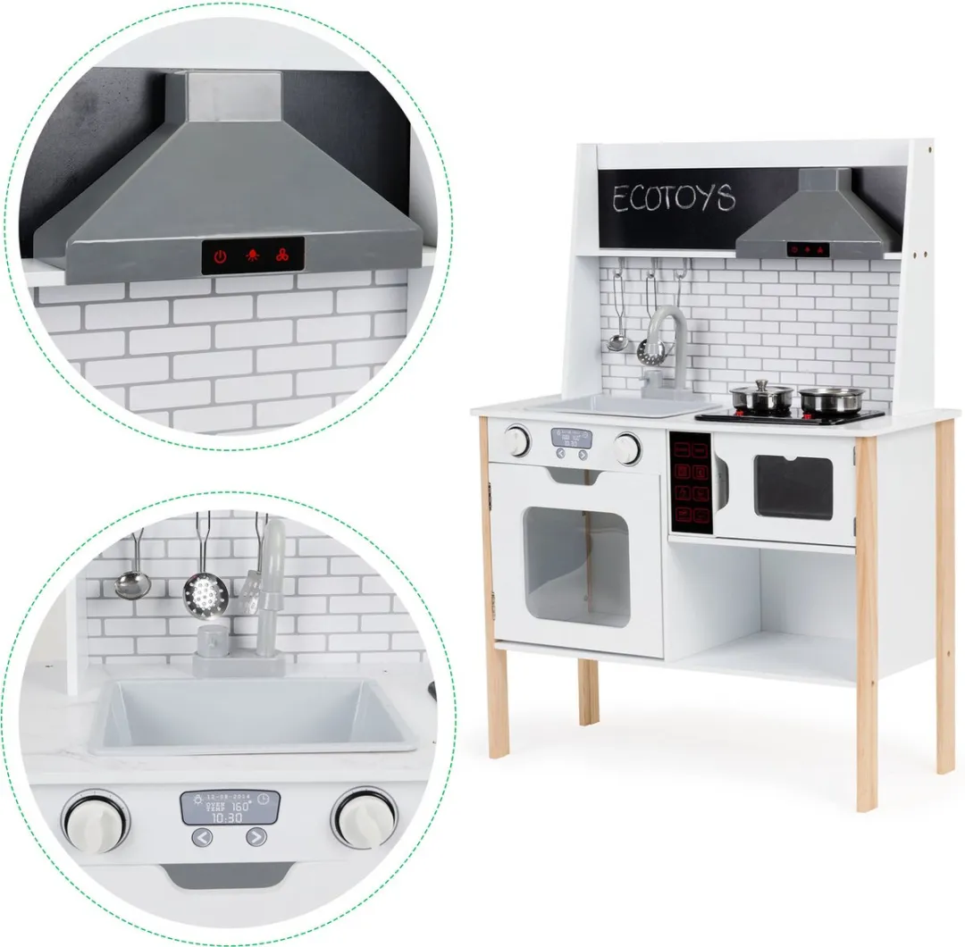 ECOTOYS Kinderkeuken Hout 70x29,5x96cm Wit