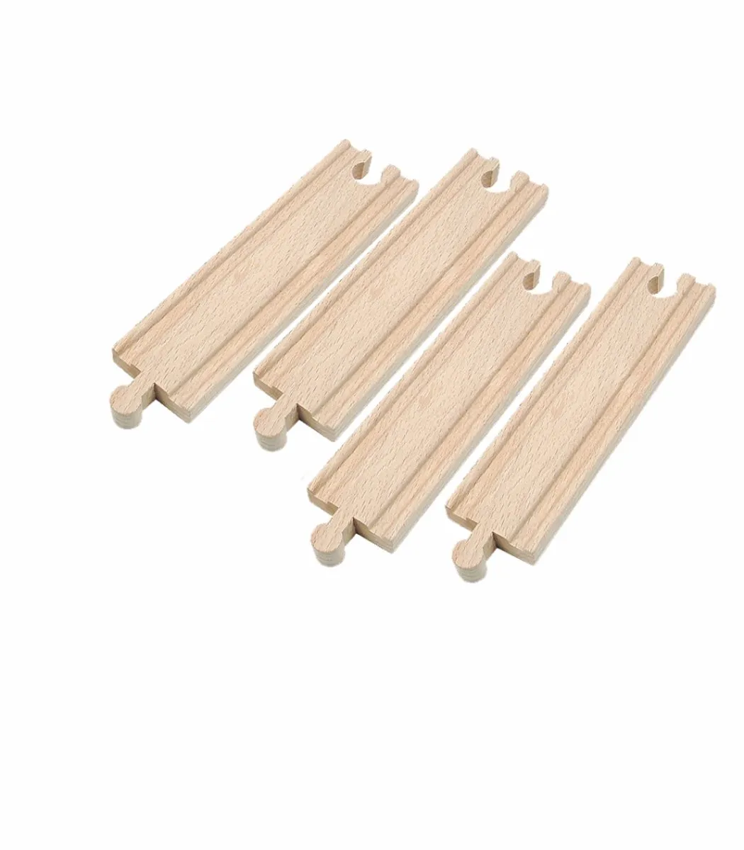 Woody houten treinbanen rechte rails 15 cm set van 4 multicolor.