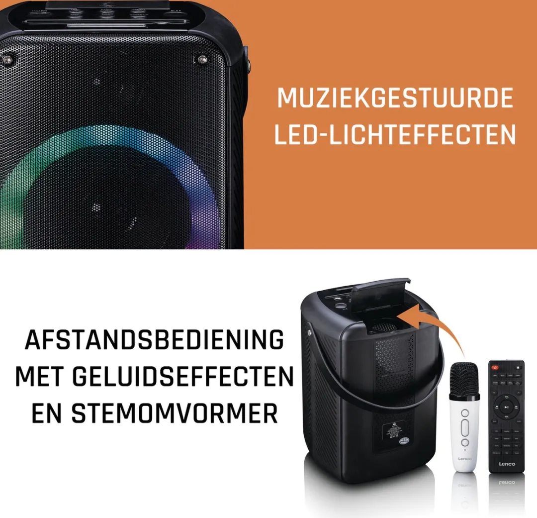 Lenco BTC-060BK Bluetooth Speaker 20W - Karaokeset met microfoon
