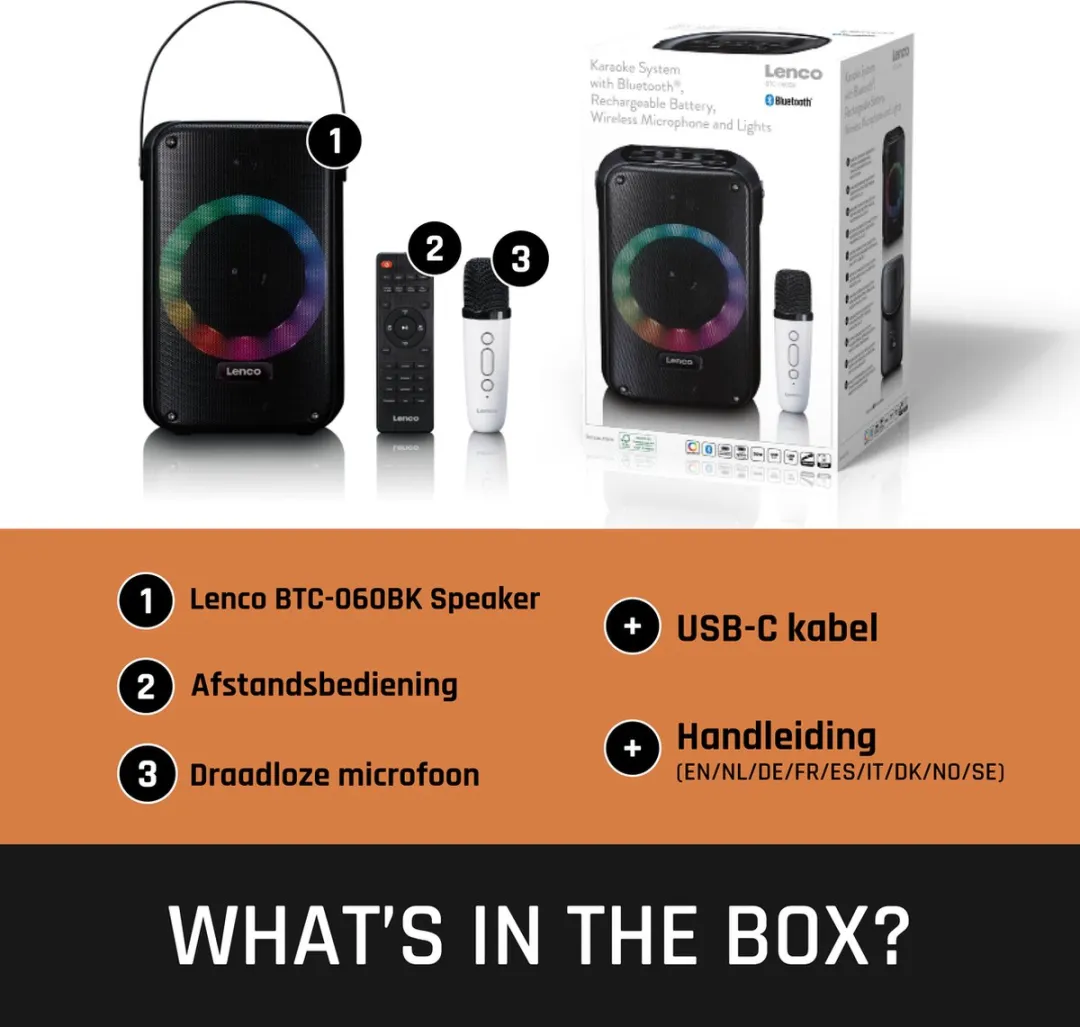 Lenco BTC-060BK Bluetooth Speaker 20W - Karaokeset met microfoon - afbeelding 6 van 6