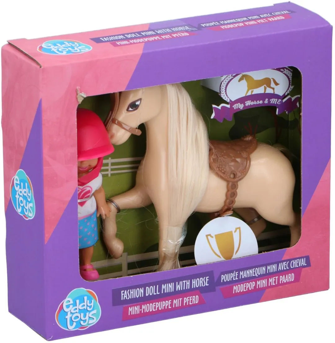 Eddy Toys Fashionpop Mini Paard 9cm - Speelset met Helm en Zadel