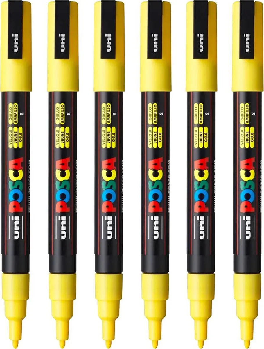 Posca PC-3M Fine Tip Verfstiften - Geel - 6 Stuks