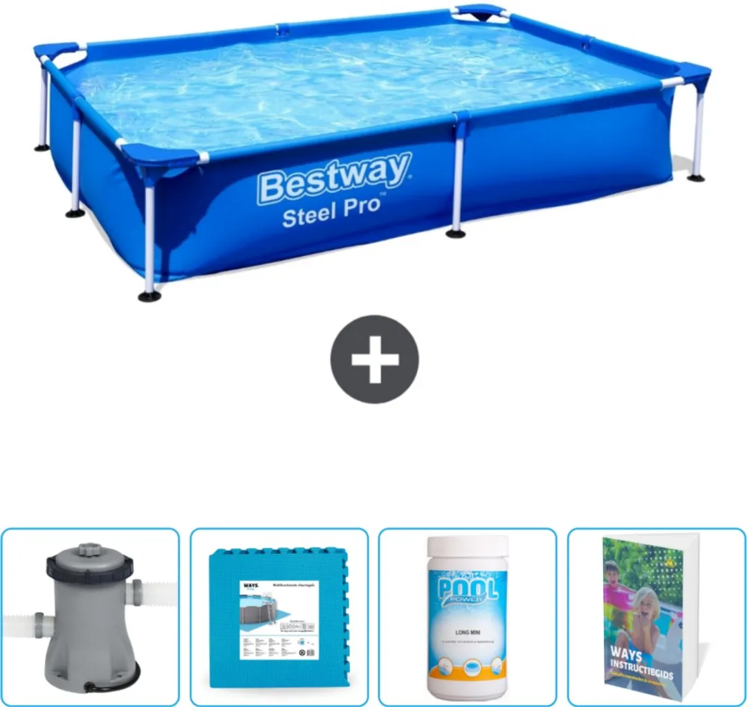 Bestway Steel Pro Zwembad 221x150cm - 1200L Blauw - 56401-Blauw