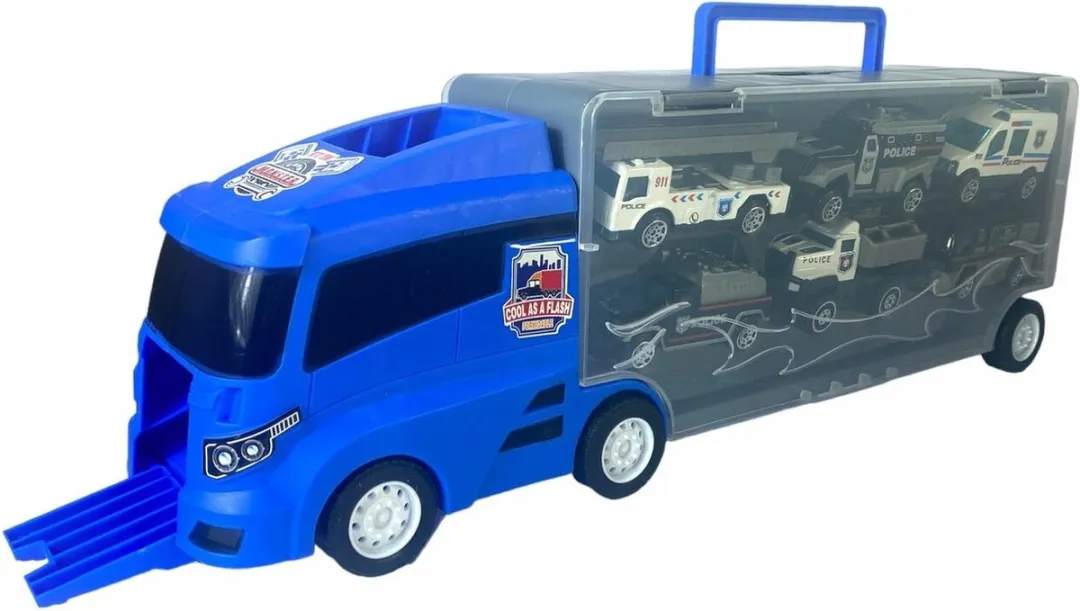 Container Truck - Politie vrachtwagen transporter - 6-delig koffer set - 36.4 cm