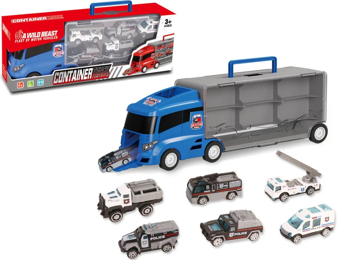 Container Truck - Politie vrachtwagen transporter - 6-delig koffer set - 36.4 cm