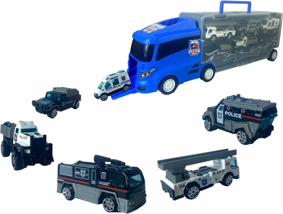 Container Truck - Politie vrachtwagen transporter - 6-delig koffer set - 36.4 cm