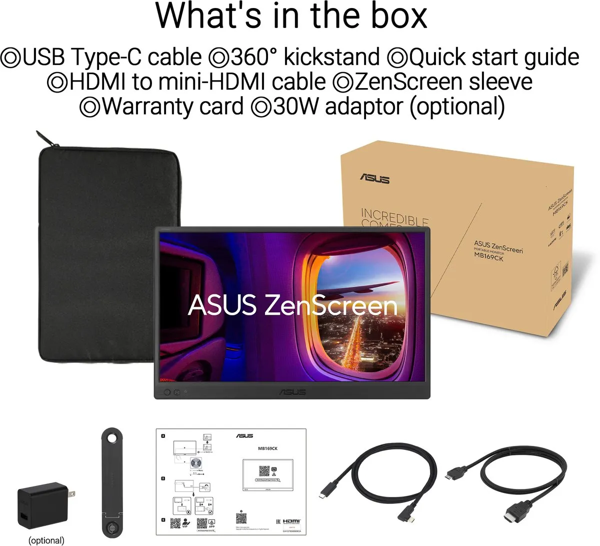 ASUS ZenScreen MB169CK 15.6 inch USB-C Monitor - Zwart