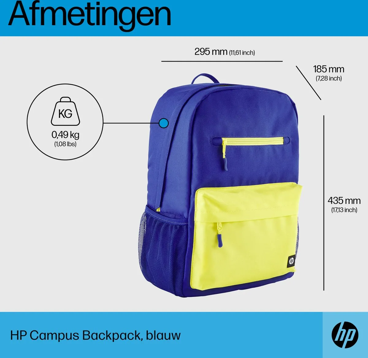 HP Campus Backpack 0197192487624 - 15.6 inch - Blauw - afbeelding 6 van 6
