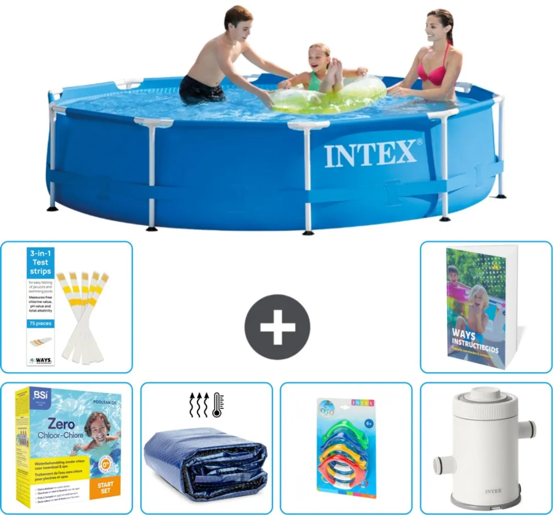 Intex 28200NP-Blauw Rond Frame Zwembad 305x76cm - Blauw - 7-delig