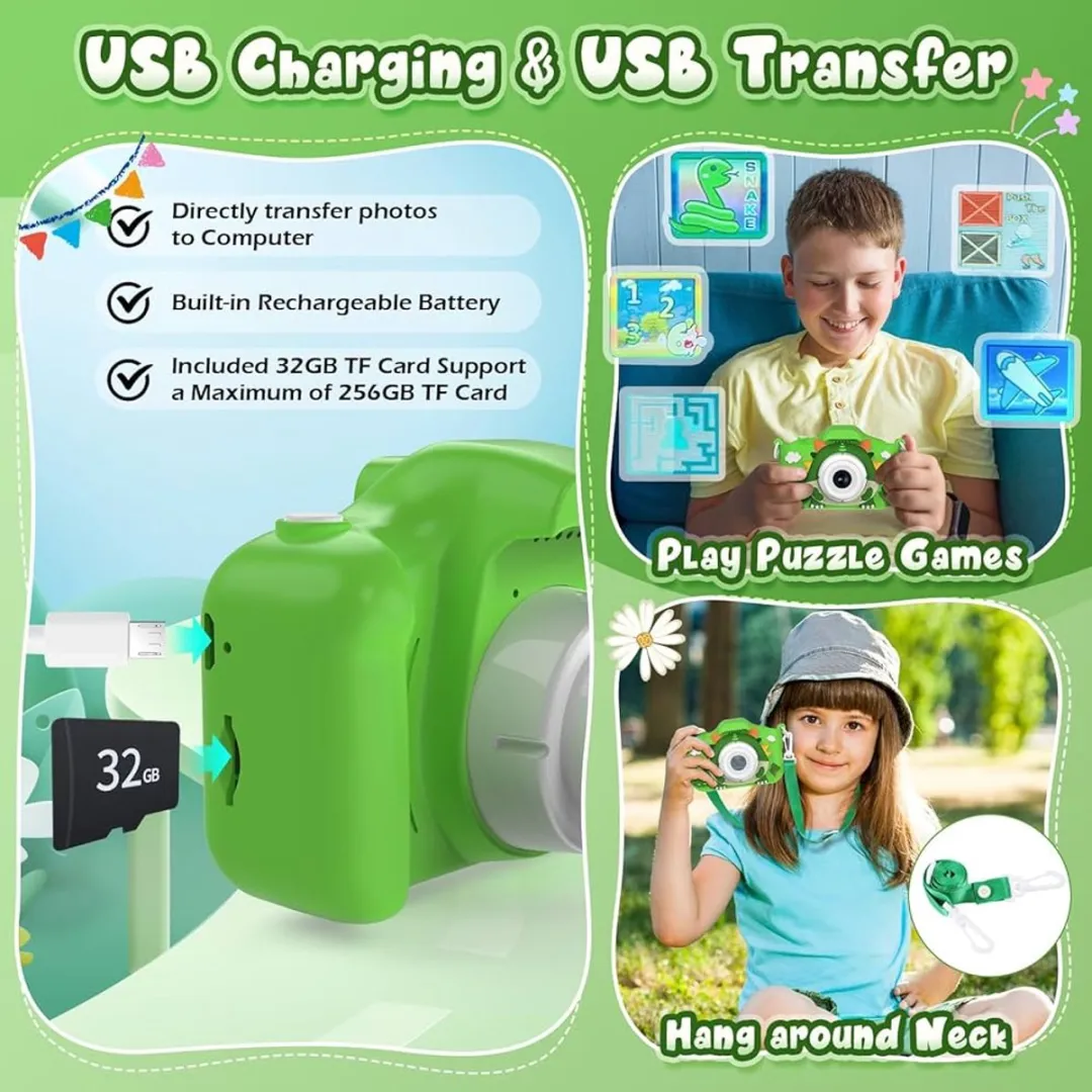 Jumpytoys Dino Kindercamera - Dinosaurus selfie camera met SD-kaart