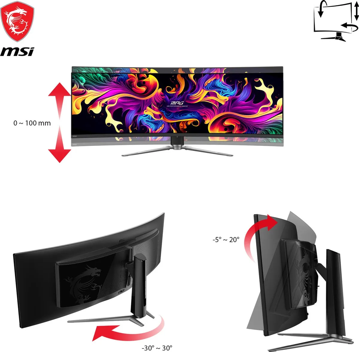 MSI MPG 491CQPDE QD-OLED Monitor 49" - 5120x1440 - AdobeRGB - Zwart