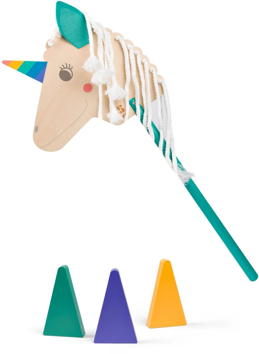 BS Toys Hobby Unicorn GA530 Stokpaard - Houten Eenhoorn met 3 Pionnen