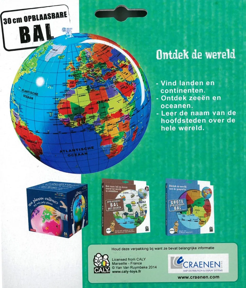 Caly Toys Globe - Opblaasbare Wereldbol - 30 cm - Nederlands