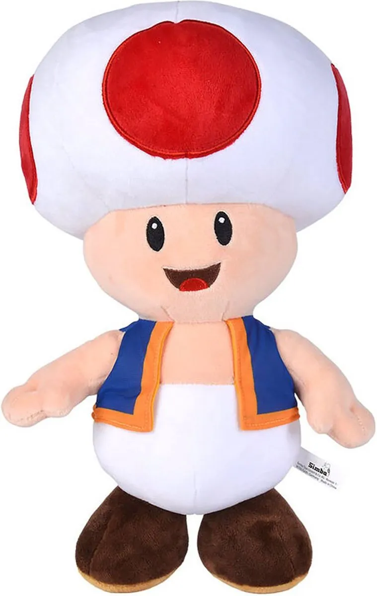 Nicotoy Super Mario Toad Pluche - 50cm - Wit/Rood/Blauw