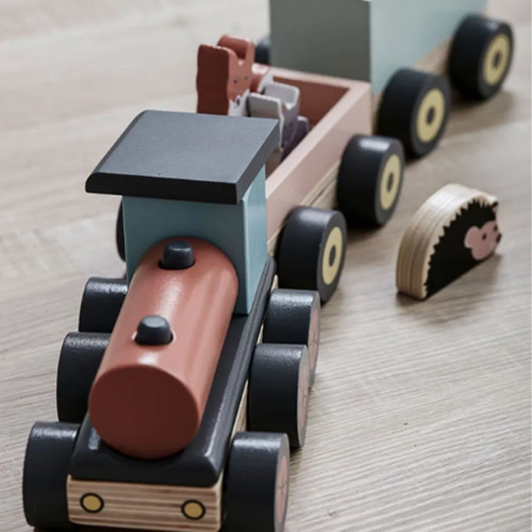 Kids Concept Speeltrein Edvin Diertjes - Houten Voertuigen
