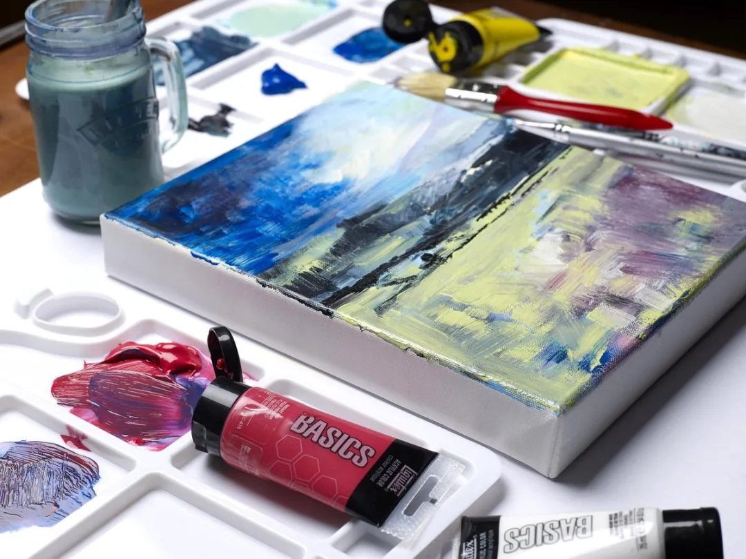 Liquitex Basics Acrylverfset 6x22ml - Cadmium Yellow Light, Mars Black, Naphthol Crimson, Phthalo Green, Ultramari