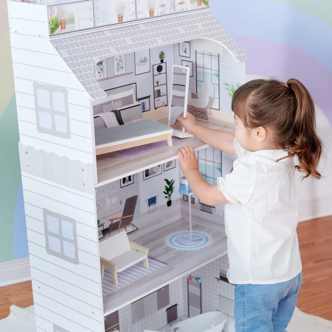 Teamson Kids 3-Lagen Poppenhuis 12" - 8 Meubels - Grijs