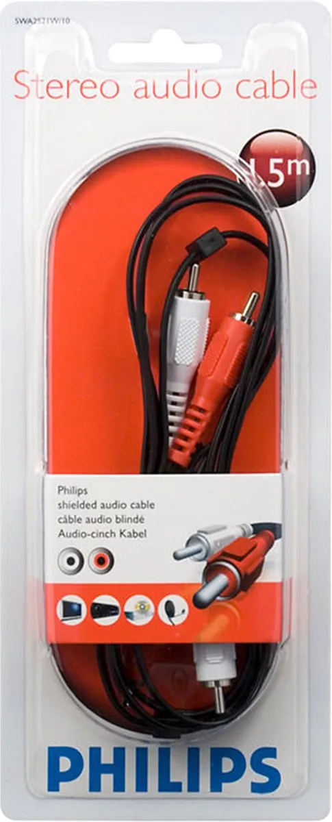 Philips SWA2521 RCA/Tulp Kabel 1.5m - Zwart