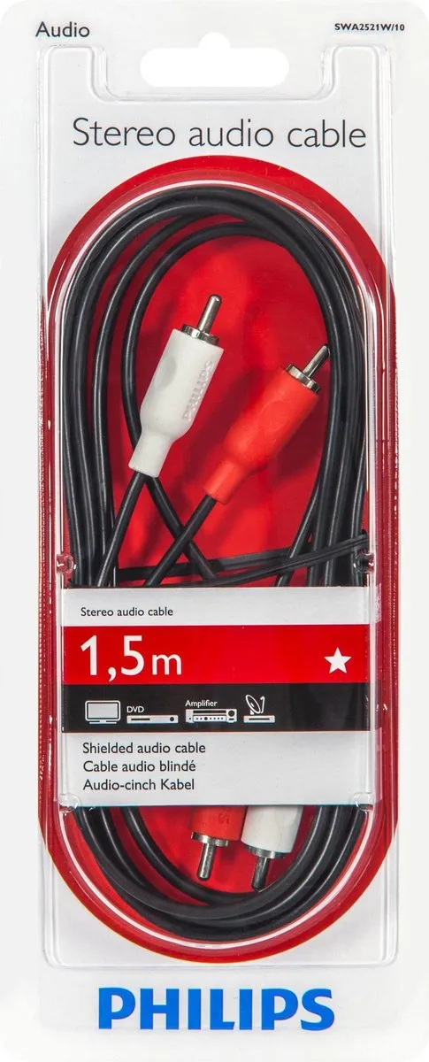 Philips SWA2521 RCA/Tulp Kabel 1.5m - Zwart