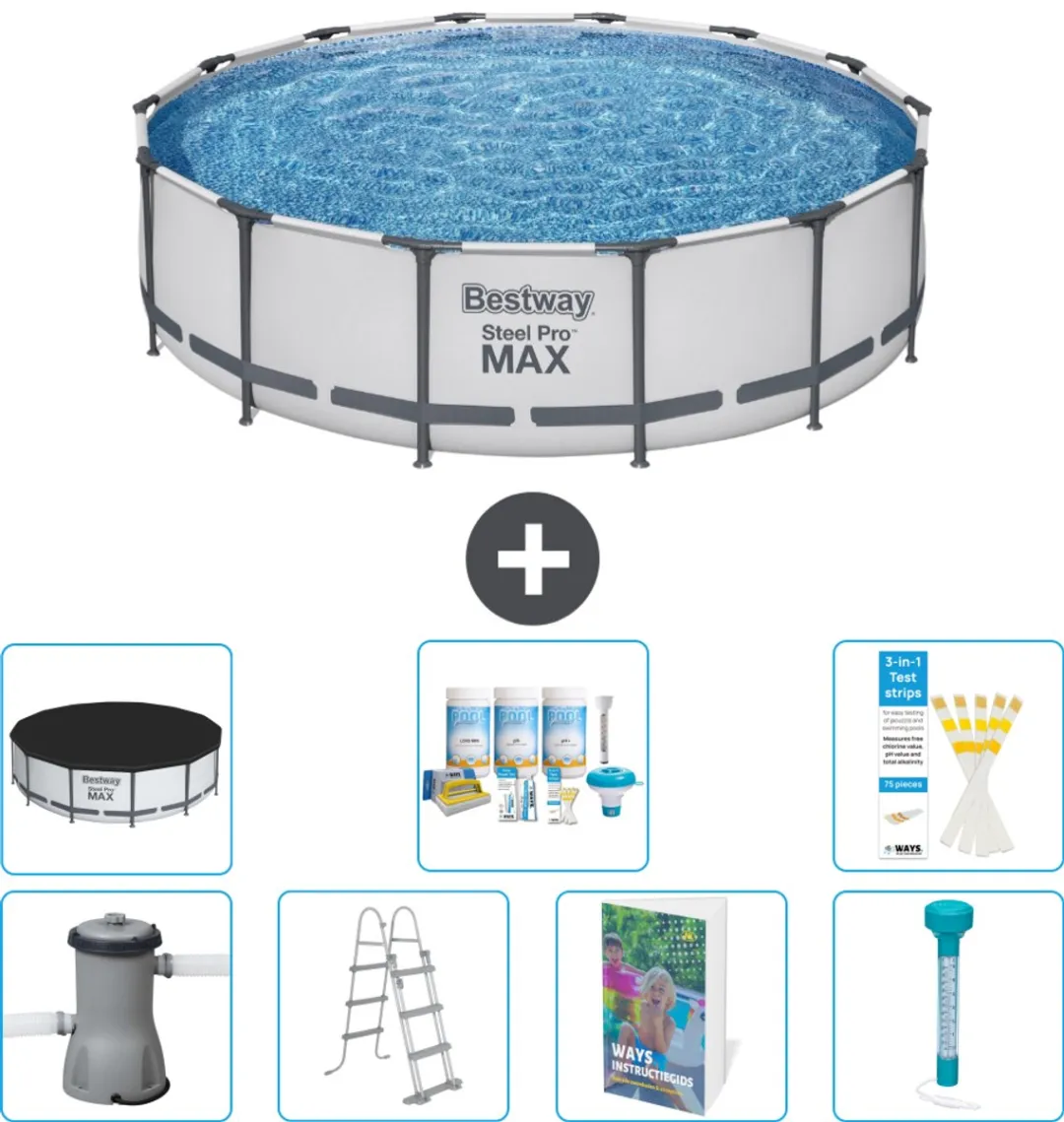 Bestway Steel Pro MAX Zwembad 427x107cm - Grijs - 8-delig