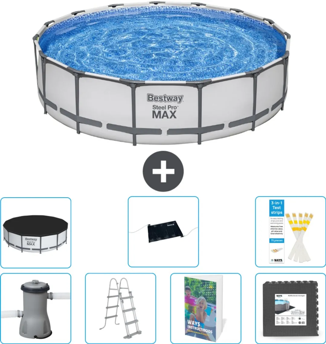 Bestway Steel Pro MAX Zwembad 457x107cm - Grijs - 8-delig
