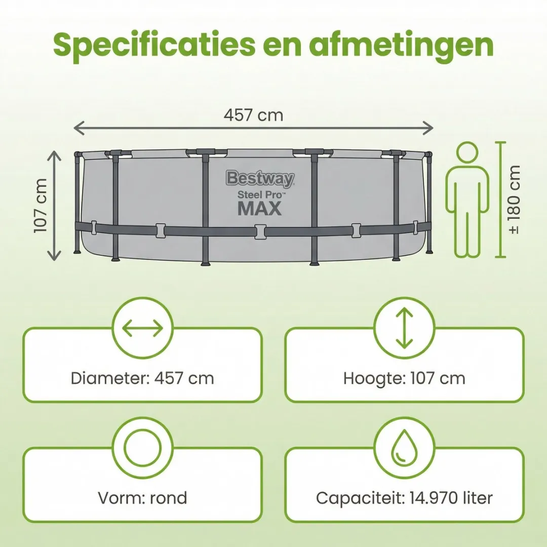 Bestway Steel Pro MAX Zwembad 457x107cm - Grijs - 8-delig