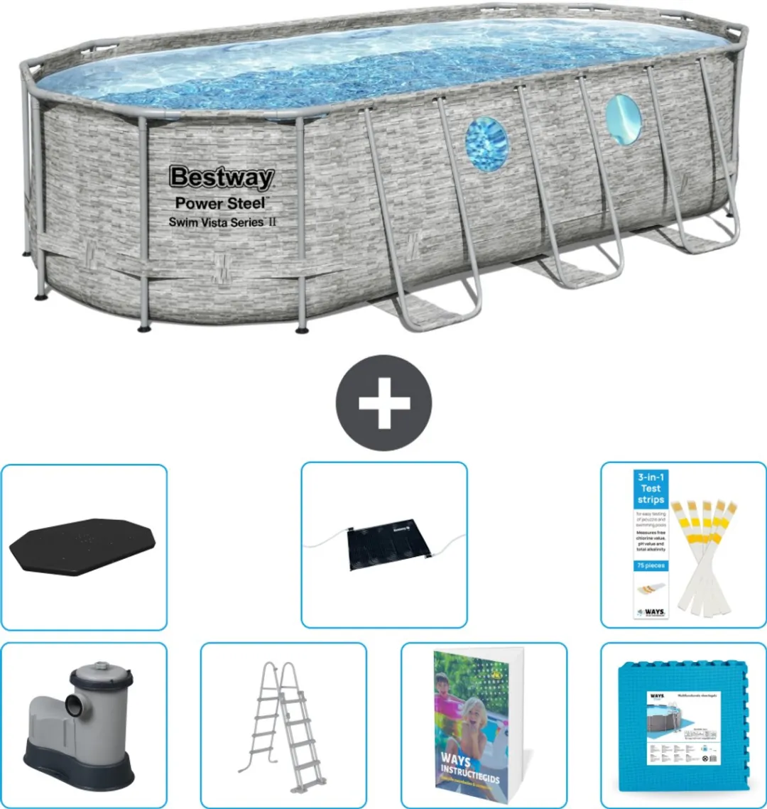 Bestway Ovaal Power Steel Swim Vista Zwembad 549x274cm - 13.430L - Grijs