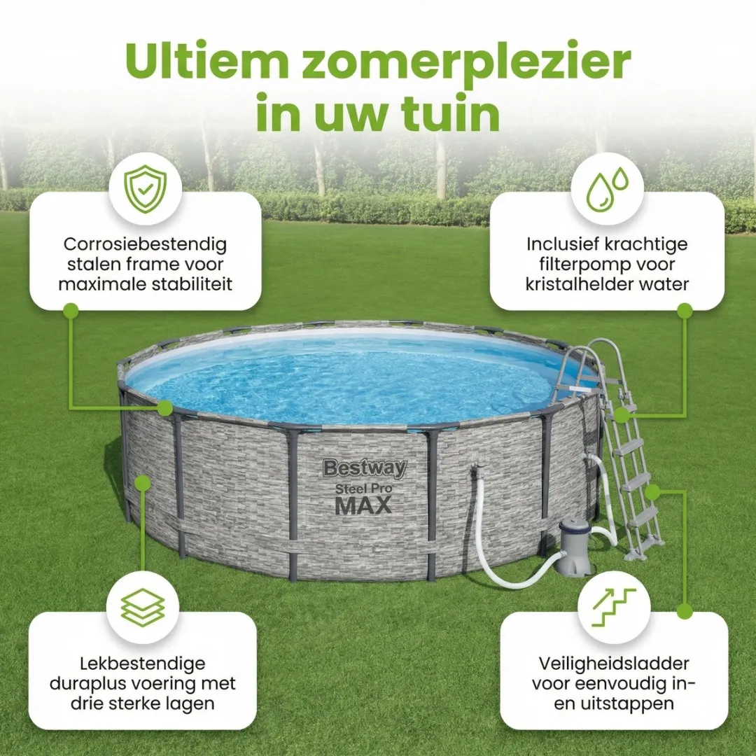 Bestway Steel Pro MAX Zwembad 427x122cm - 8-delig - Grijs